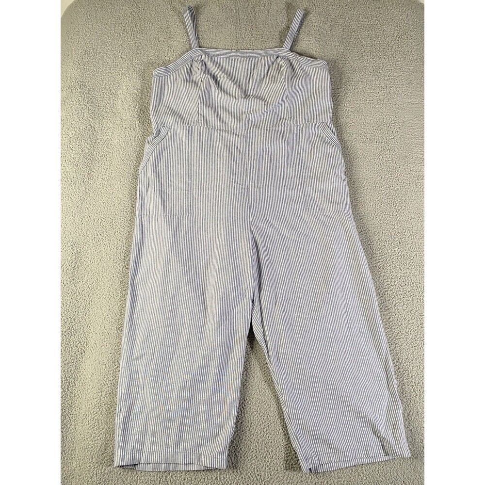 Old Navy Linen Blend Wide Leg Jumpsuit Women 4X Blue Stripe Smock Overall Romper